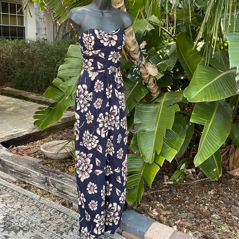 strapless dark floral jumpsuit